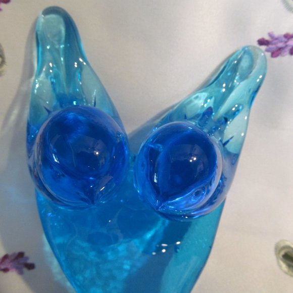 Vtg Blue Glass Double Bluebird of Happiness Bluebirds on Heart Leo Ward 1991 - Picture 12 of 16